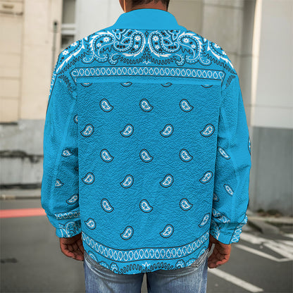 Light Blue Paisley Bandana Print Men's Shirt Jacket