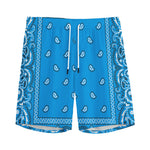 Light Blue Paisley Bandana Print Men's Sports Shorts