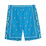 Light Blue Paisley Bandana Print Men's Sports Shorts
