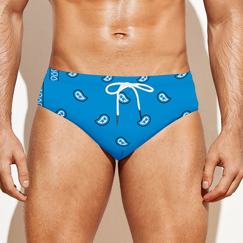 Light Blue Paisley Bandana Print Men's Swim Briefs