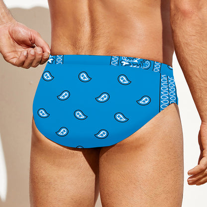 Light Blue Paisley Bandana Print Men's Swim Briefs