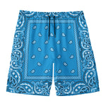 Light Blue Paisley Bandana Print Men's Swim Trunks