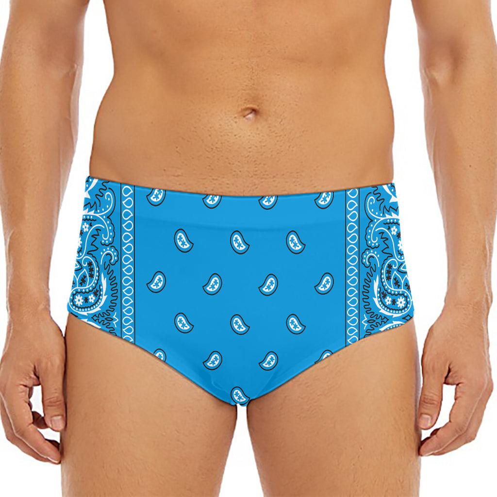 Light Blue Paisley Bandana Print Men's Triangle Swim Briefs