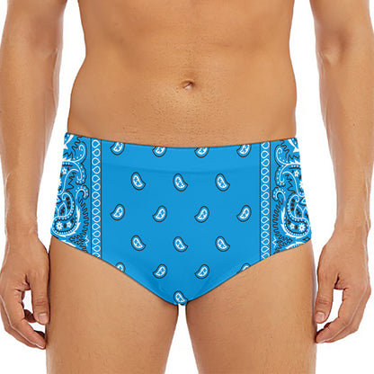 Light Blue Paisley Bandana Print Men's Triangle Swim Briefs