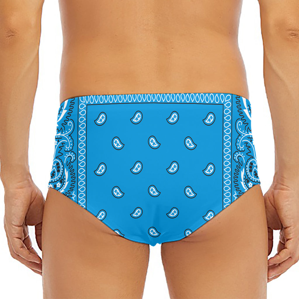 Light Blue Paisley Bandana Print Men's Triangle Swim Briefs