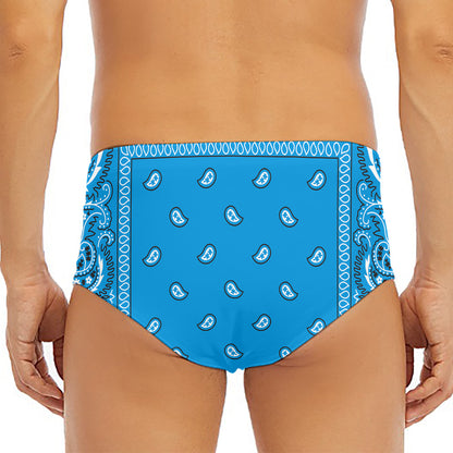 Light Blue Paisley Bandana Print Men's Triangle Swim Briefs