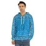 Light Blue Paisley Bandana Print Men's Velvet Pullover Hoodie
