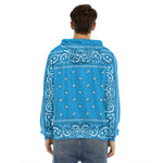 Light Blue Paisley Bandana Print Men's Velvet Pullover Hoodie