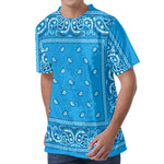 Light Blue Paisley Bandana Print Men's Velvet T-Shirt