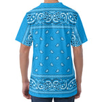 Light Blue Paisley Bandana Print Men's Velvet T-Shirt
