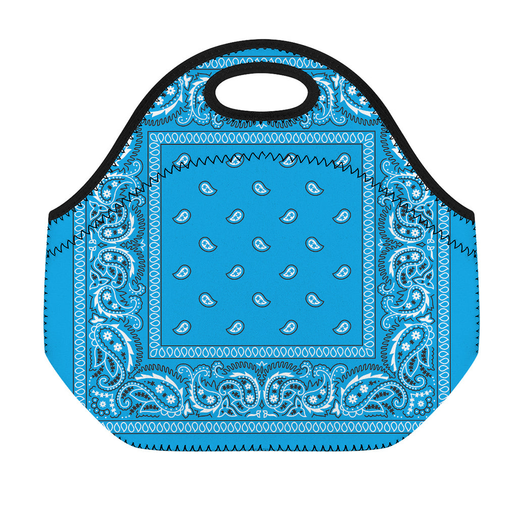 Light Blue Paisley Bandana Print Neoprene Lunch Bag
