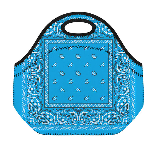 Light Blue Paisley Bandana Print Neoprene Lunch Bag