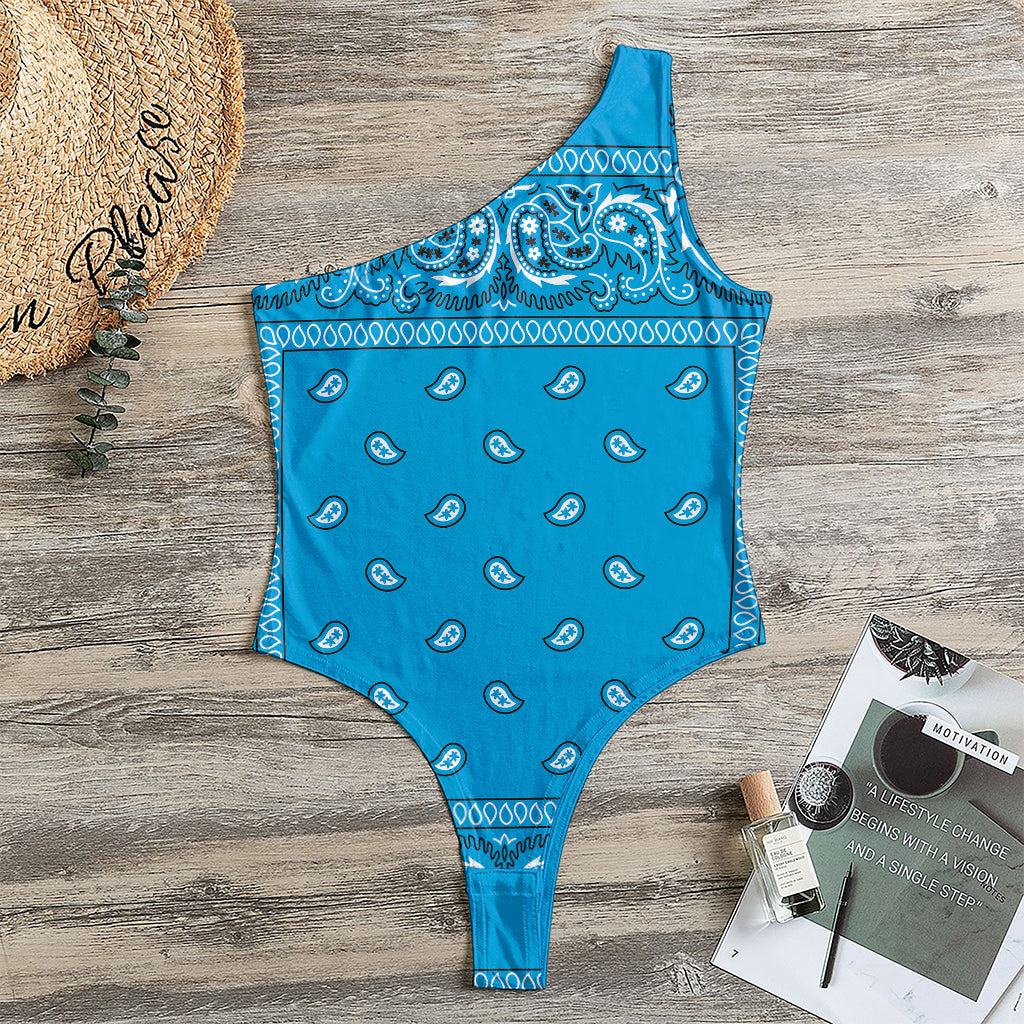 Light Blue Paisley Bandana Print One Shoulder Bodysuit