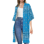 Light Blue Paisley Bandana Print Open Front Beach Cover Up