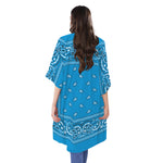 Light Blue Paisley Bandana Print Open Front Beach Cover Up