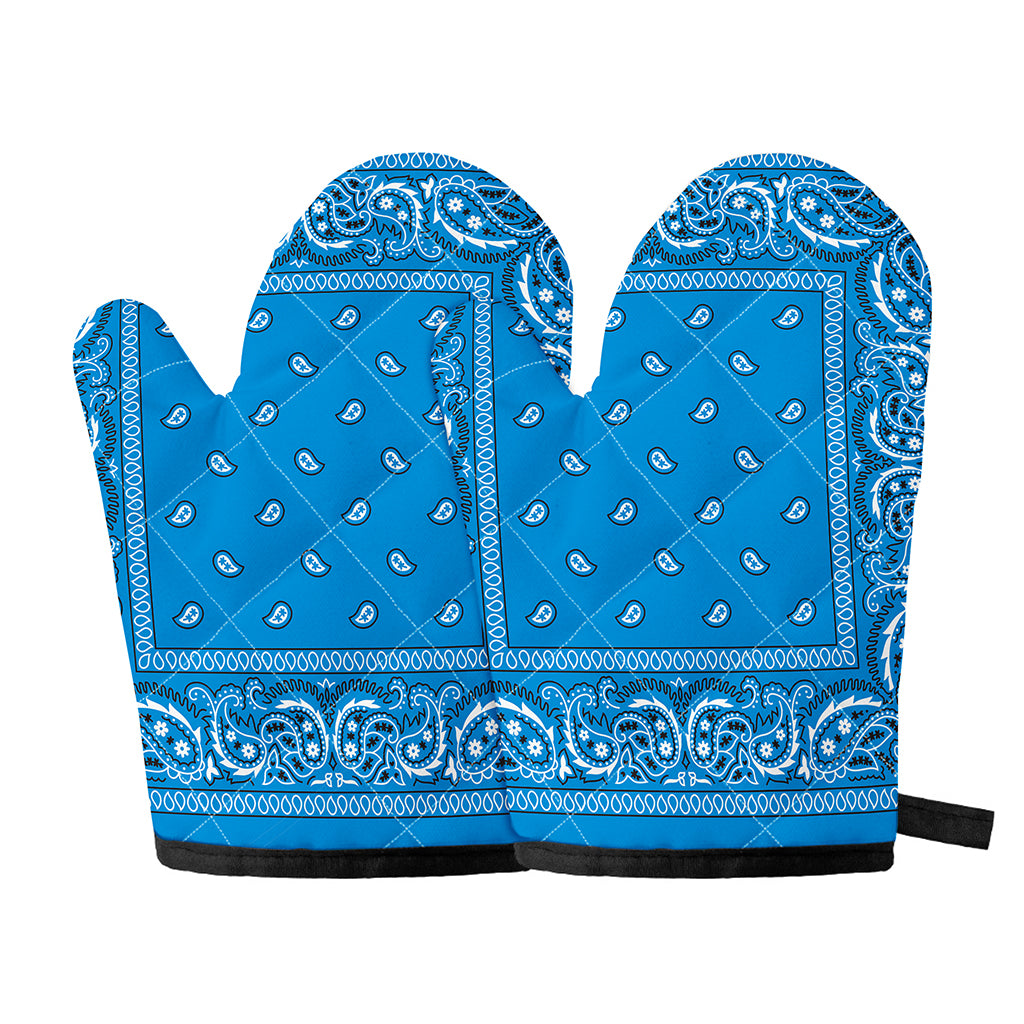 Light Blue Paisley Bandana Print Oven Mitts