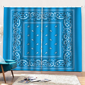 Light Blue Paisley Bandana Print Pencil Pleat Curtains