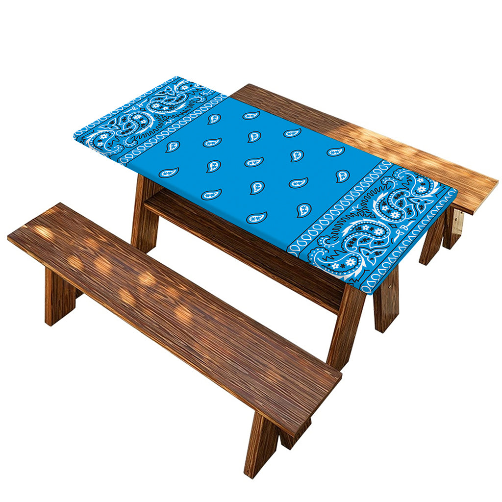 Light Blue Paisley Bandana Print Picnic Table Cover