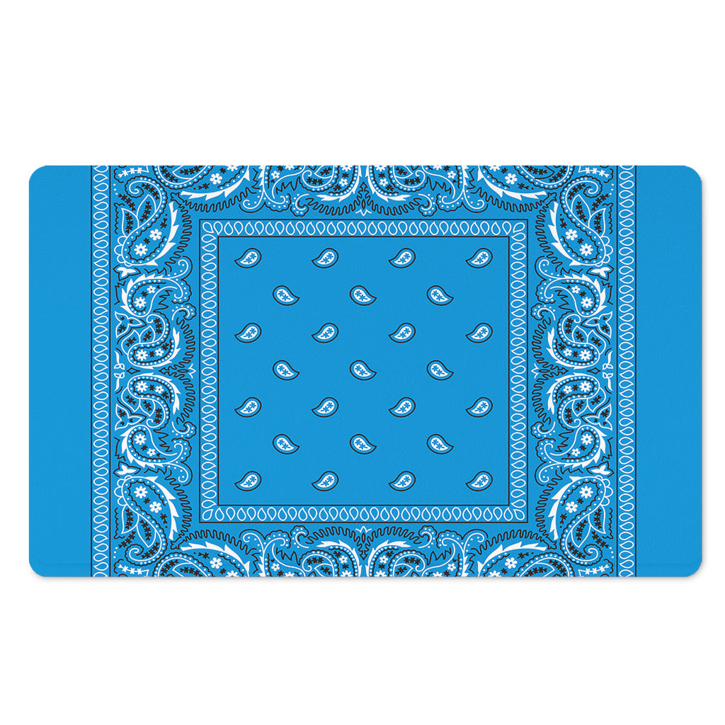 Light Blue Paisley Bandana Print Polyester Doormat
