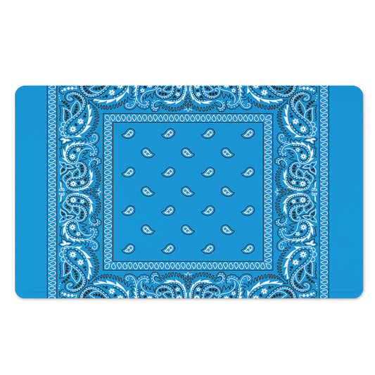 Light Blue Paisley Bandana Print Polyester Doormat