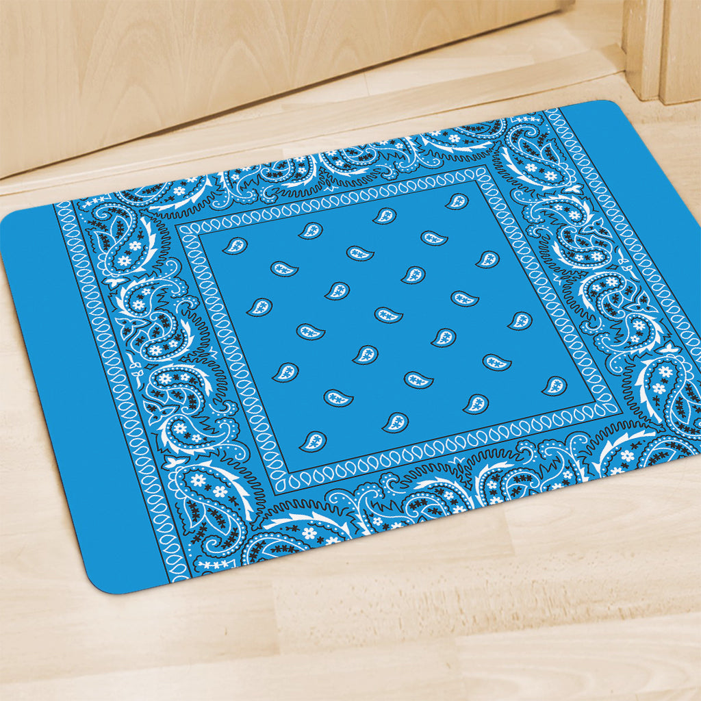 Light Blue Paisley Bandana Print Polyester Doormat