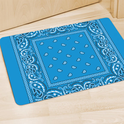 Light Blue Paisley Bandana Print Polyester Doormat