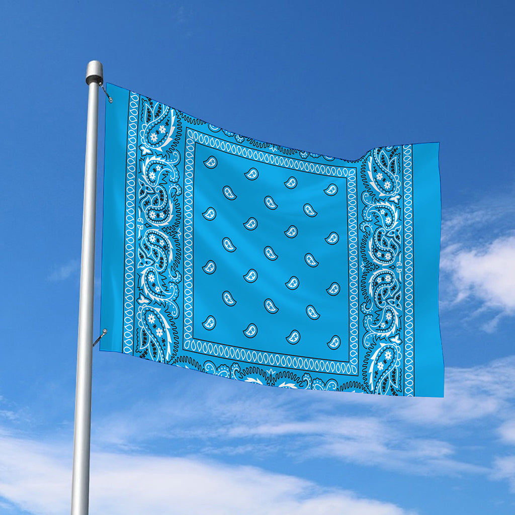 Light Blue Paisley Bandana Print Polyester Flag