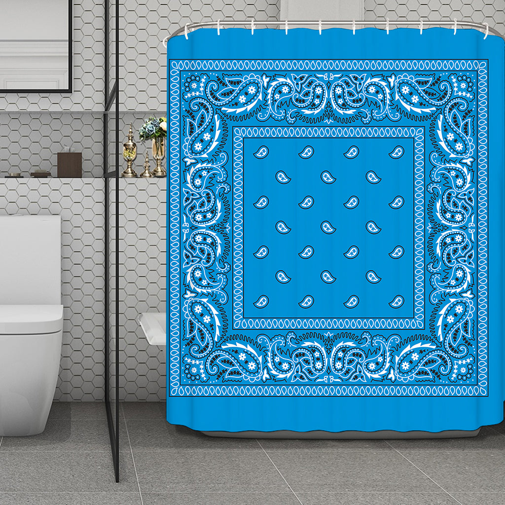 Light Blue Paisley Bandana Print Polyester Shower Curtain