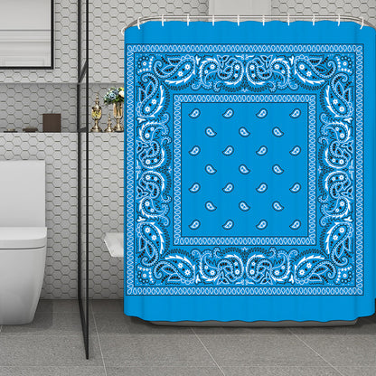 Light Blue Paisley Bandana Print Polyester Shower Curtain