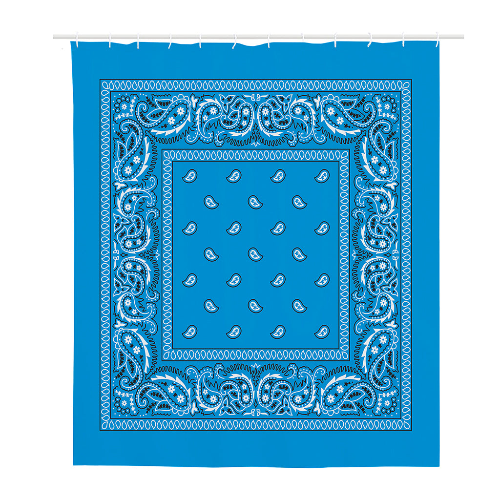 Light Blue Paisley Bandana Print Polyester Shower Curtain