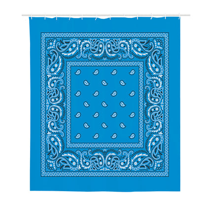 Light Blue Paisley Bandana Print Polyester Shower Curtain