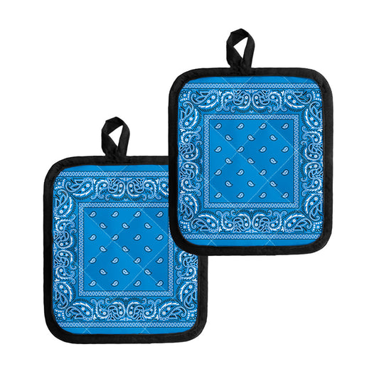 Light Blue Paisley Bandana Print Pot Holders