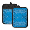 Light Blue Paisley Bandana Print Pot Holders With Pocket