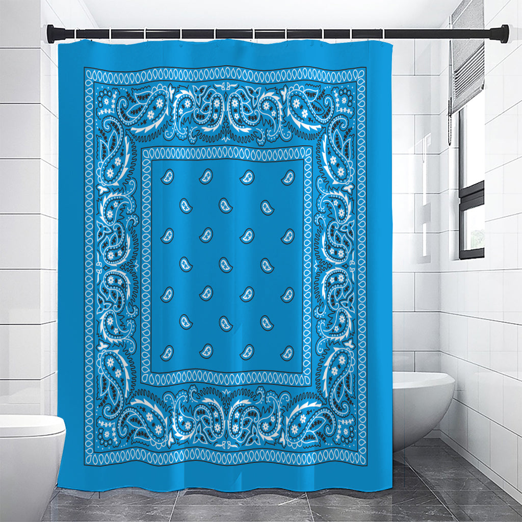 Light Blue Paisley Bandana Print Premium Shower Curtain