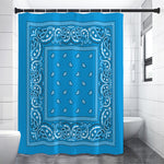 Light Blue Paisley Bandana Print Premium Shower Curtain
