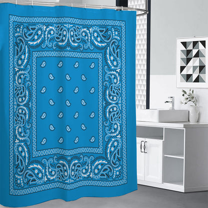 Light Blue Paisley Bandana Print Premium Shower Curtain
