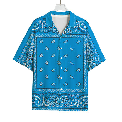 Light Blue Paisley Bandana Print Rayon Hawaiian Shirt