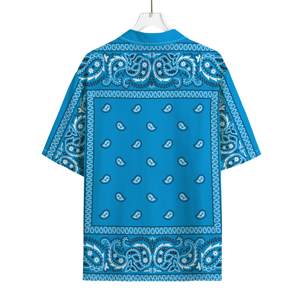 Light Blue Paisley Bandana Print Rayon Hawaiian Shirt