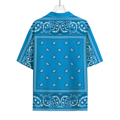 Light Blue Paisley Bandana Print Rayon Hawaiian Shirt