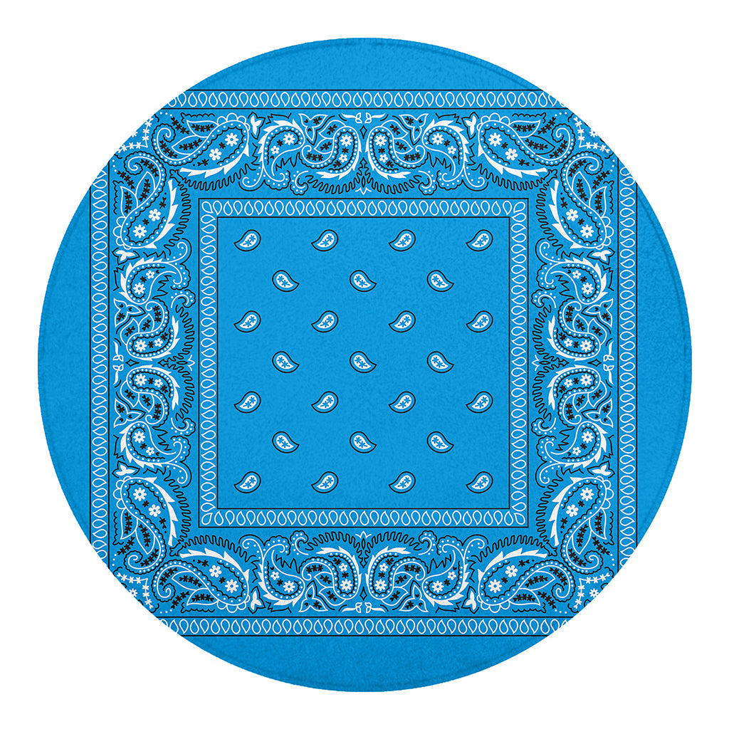 Light Blue Paisley Bandana Print Round Blanket