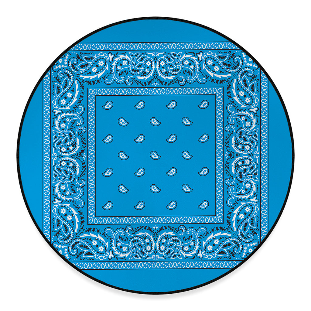 Light Blue Paisley Bandana Print Round Floor Mat