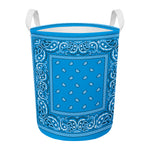 Light Blue Paisley Bandana Print Round Laundry Basket
