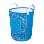 Light Blue Paisley Bandana Print Round Laundry Basket