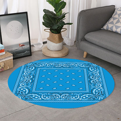 Light Blue Paisley Bandana Print Round Rug