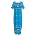 Light Blue Paisley Bandana Print Short Sleeve Long Nightdress