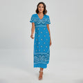 Light Blue Paisley Bandana Print Short Sleeve Maxi Dress
