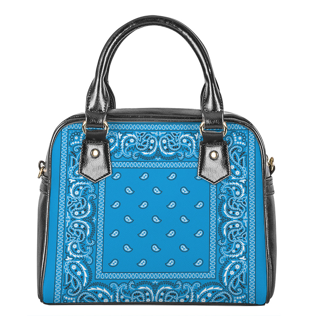 Light Blue Paisley Bandana Print Shoulder Handbag