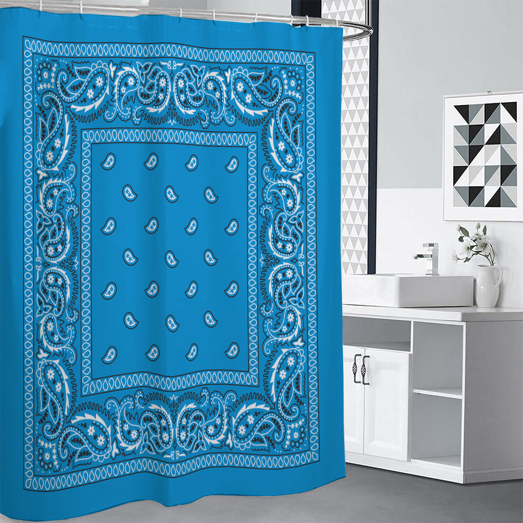 Light Blue Paisley Bandana Print Shower Curtain