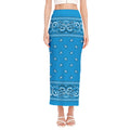 Light Blue Paisley Bandana Print Side Slit Maxi Skirt
