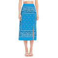 Light Blue Paisley Bandana Print Side Slit Midi Skirt